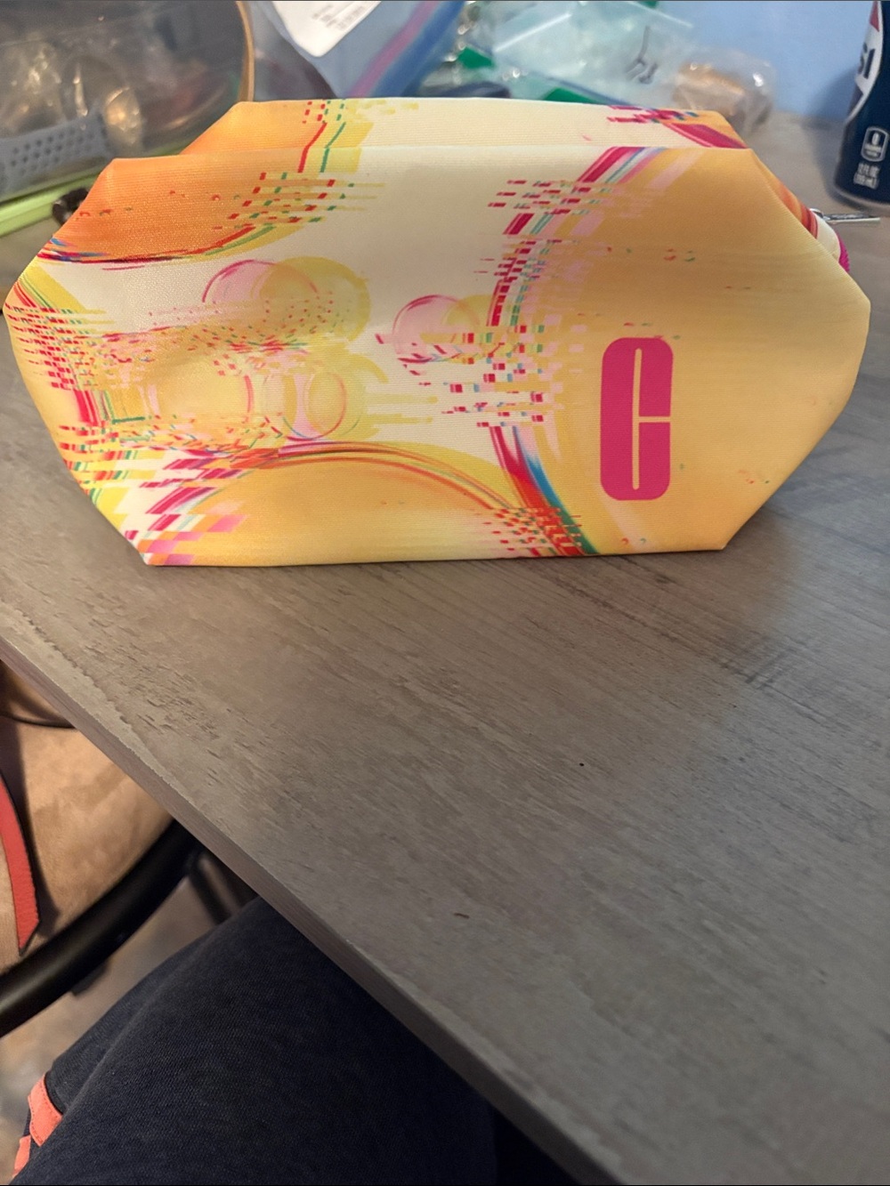Clinique Yellow Cosmetic Pouch with Pink and Multicolor Accents
